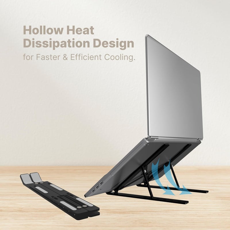 GEONIX Trek T3 Aluminium Ergonomic Laptop Stand | 7 Angles Adjustable Tabletop | Anti Slip Rubber Pads | Foldable | Compatible with Laptops Upto 17 inch (Black) - Image 5