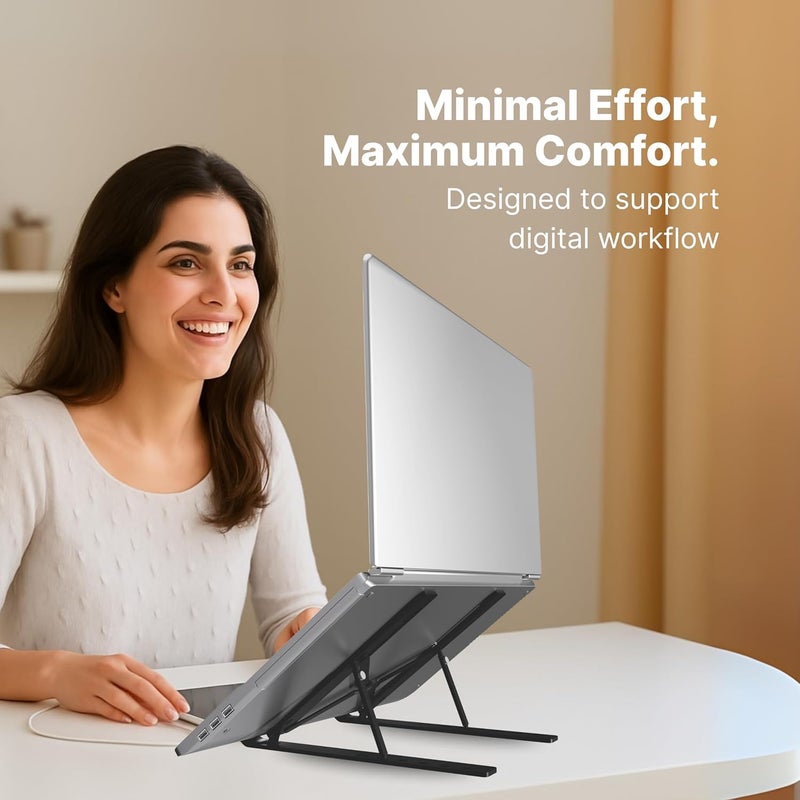GEONIX Trek T3 Aluminium Ergonomic Laptop Stand | 7 Angles Adjustable Tabletop | Anti Slip Rubber Pads | Foldable | Compatible with Laptops Upto 17 inch (Black) - Image 3