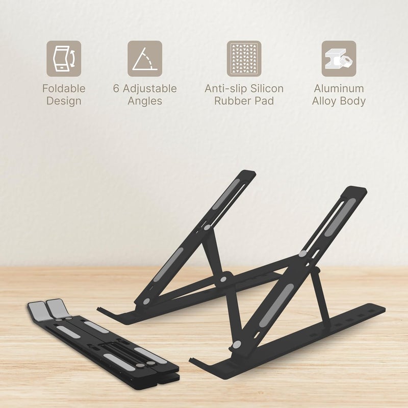 GEONIX Trek T3 Aluminium Ergonomic Laptop Stand | 7 Angles Adjustable Tabletop | Anti Slip Rubber Pads | Foldable | Compatible with Laptops Upto 17 inch (Black) - Image 4