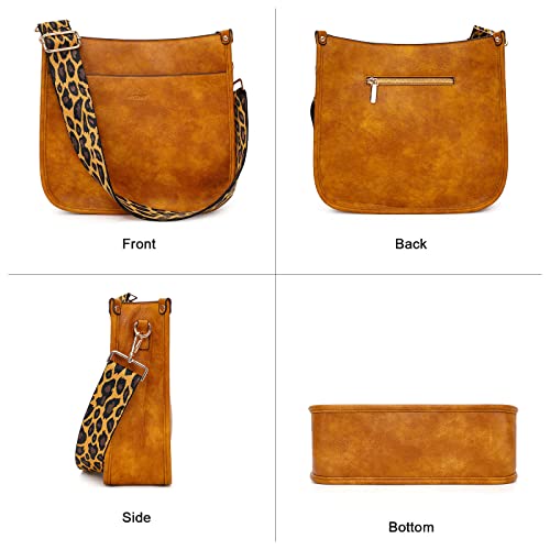 HKCLUF Crossbody Bags for Women Trendy Vegan Leather Hobo Handbags With 2 Adjustable Guitar Strap Crossbody Bucket Purse for Women(Lightbrown) - Image 2