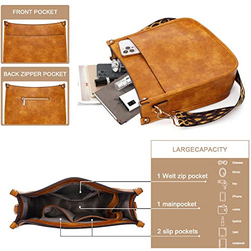 HKCLUF Crossbody Bags for Women Trendy Vegan Leather Hobo Handbags With 2 Adjustable Guitar Strap Crossbody Bucket Purse for Women(Lightbrown) - Image 3