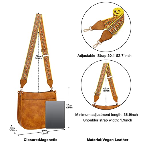 HKCLUF Crossbody Bags for Women Trendy Vegan Leather Hobo Handbags With 2 Adjustable Guitar Strap Crossbody Bucket Purse for Women(Lightbrown) - Image 4