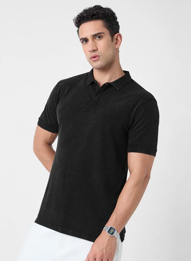 The Souled Store Men Charcoal Vintage Wash Polo