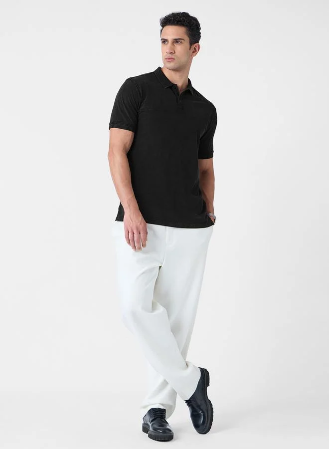 The Souled Store Men Charcoal Vintage Wash Polo