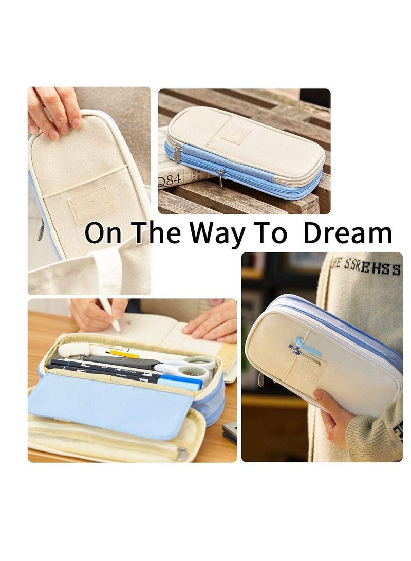 Excefore Large Capacity Pencil Case, Cosmetic Bag, Large Capacity, Storage Bag With Zipper, Suitable For School Office (Light Blue) - Image 5