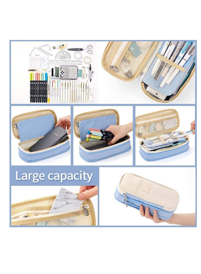 Excefore Large Capacity Pencil Case, Cosmetic Bag, Large Capacity, Storage Bag With Zipper, Suitable For School Office (Light Blue) - Image 4