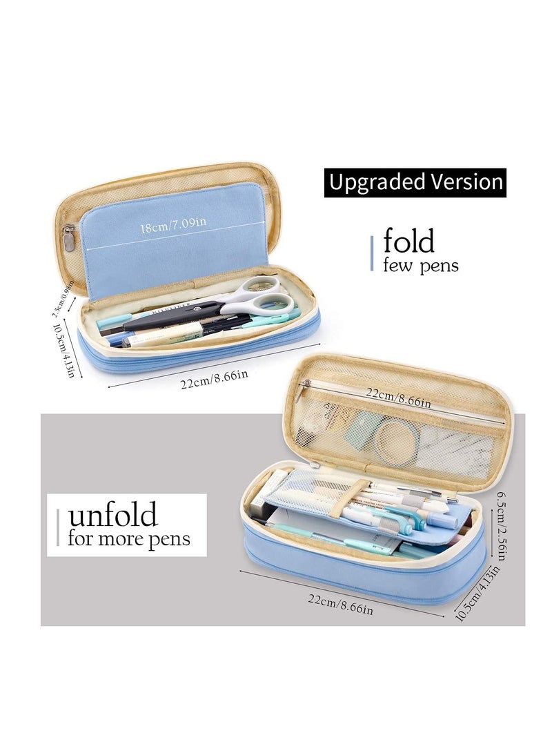 Excefore Large Capacity Pencil Case, Cosmetic Bag, Large Capacity, Storage Bag With Zipper, Suitable For School Office (Light Blue) - Image 2