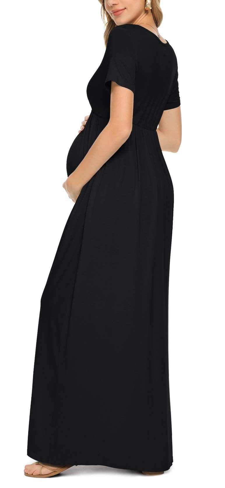 Xpenyo Maternity Dresses Women's Summer Casual Short Sleeve V Neck Wrap Long Maxi Dress Pregnancy Clothes for Baby Shower, Photoshoot, Party, Daily, Nursing, Black XL - Image 3