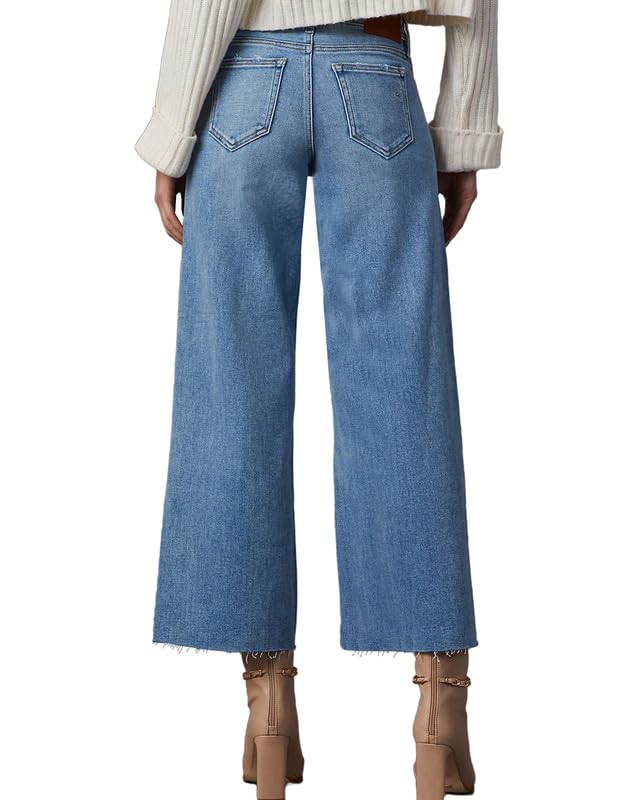 Allimy Women's High Waisted Straight Ankle Wide Leg Ripped Jeans Frayed Hem Stretchy Capri Denim Pants Blue Size 10 - Image 5