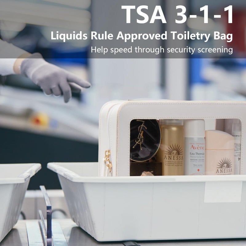 LETGO Clear Makeup Bags, TSA Approved Toiletry Bag with Zipper, Portable Make Up Organizer Traveling Compact Car Bag for Essentials(Clear-White) - Image 3