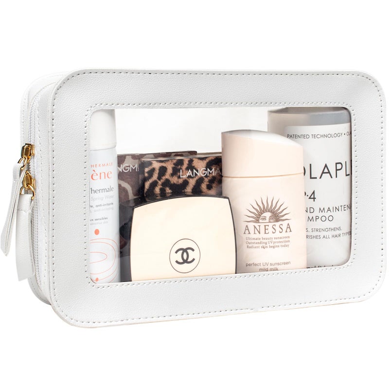 LETGO Clear Makeup Bags, TSA Approved Toiletry Bag with Zipper, Portable Make Up Organizer Traveling Compact Car Bag for Essentials(Clear-White) - Image 1