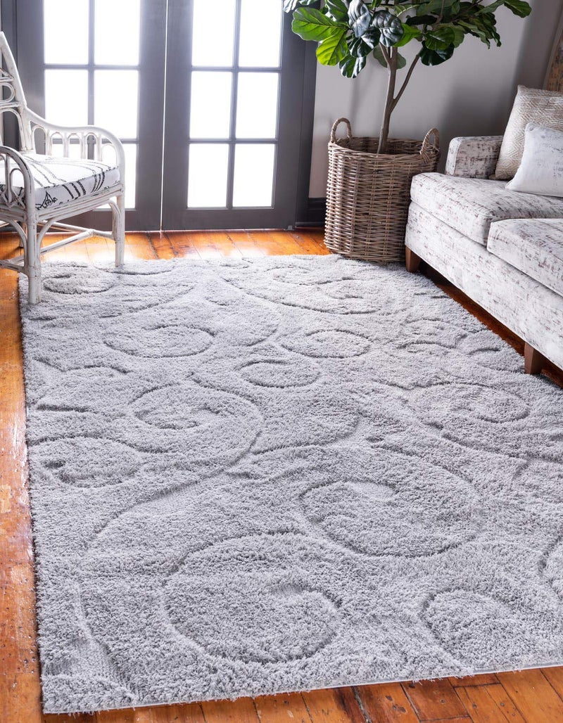 Unique Loom Floral Shag Collection Area Rug-Carved, 5 ft x 8 ft, Grey - Image 1