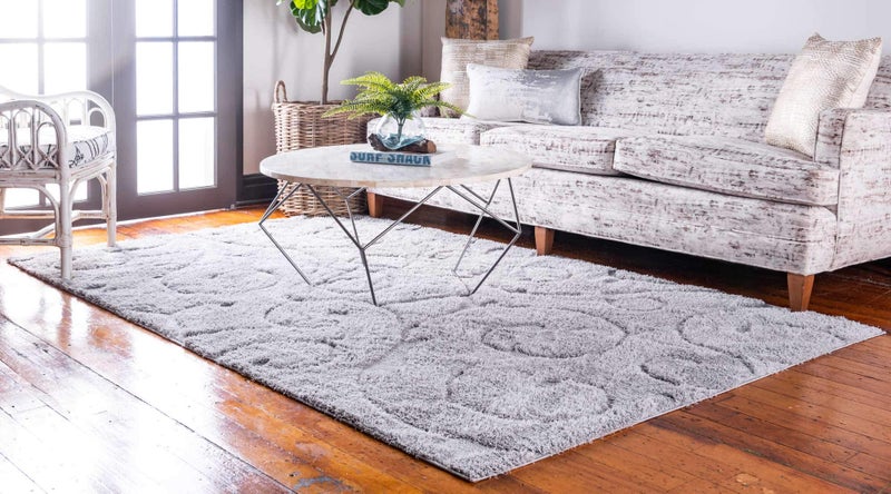Unique Loom Floral Shag Collection Area Rug-Carved, 5 ft x 8 ft, Grey - Image 2