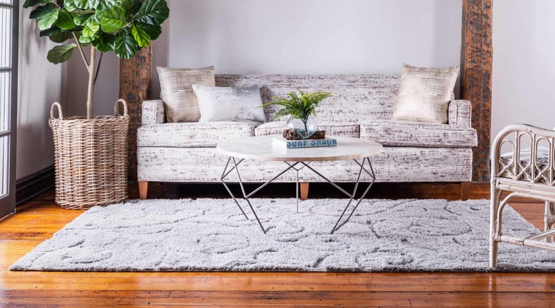 Unique Loom Floral Shag Collection Area Rug-Carved, 5 ft x 8 ft, Grey - Image 3