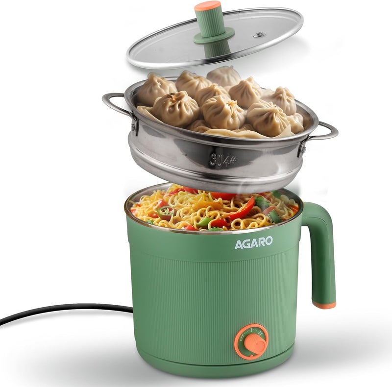 AGARO Regency Multi Cook Kettle With Steamer, 1.2L Inner Pot, Double Layered Body, Variable Temperature Settings, Wide Mouth, Boiling, Steaming, Tea, Coffee, Egg, Vegetable Boiling, 600W, Sea Green - Image 1