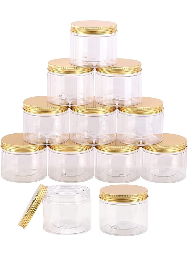 الصقر 12 قطعة 250 مل زجاجات فارغة قابلة لإعادة التعبئة من البلاستيك الشفاف مع أغطية ذهبية لتخزين الطعام ومنتجات التخزين المنزلية وحاويات دائرية للحلوى والتوابل والبسكويت - Image 1