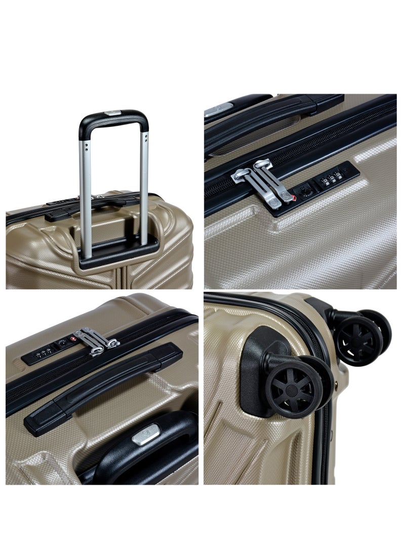 Hard Case Travel Bag Cabin Luggage Trolley TPO Lightweight Suitcase 4 Quiet Double Spinner Wheels with TSA Lock KK30 Gold Champagne
