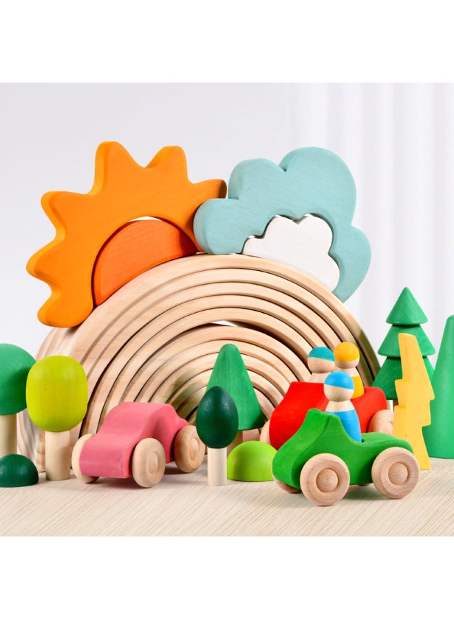 لعبة سيارة للأطفال من فور إليمنتس سلالم خشبية مشهد الشارع بناء مكعبات بناء فسيفساء قوس قزح صغيرة لون المقصورة: عربة بلوري (خشب الزيزفون) - Image 2