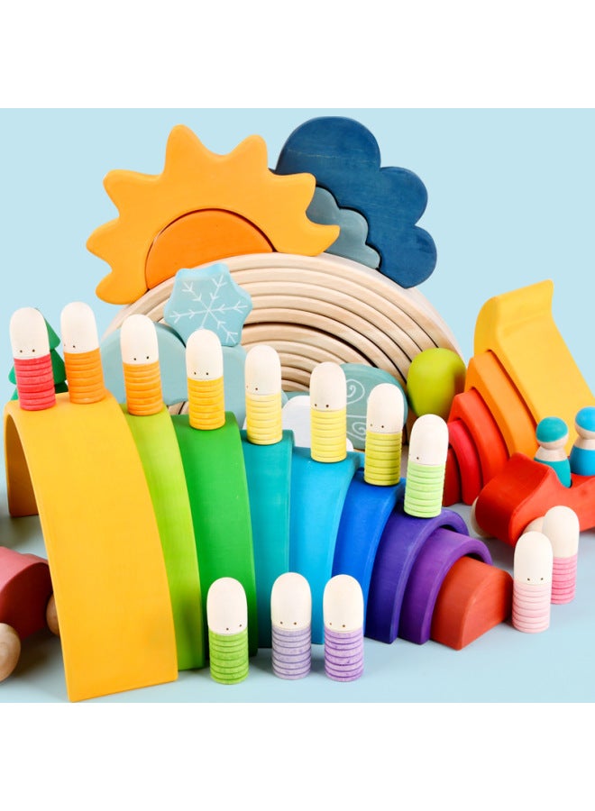 لعبة سيارة للأطفال من فور إليمنتس سلالم خشبية مشهد الشارع بناء مكعبات بناء فسيفساء قوس قزح صغيرة لون المقصورة: عربة بلوري (خشب الزيزفون) - Image 5