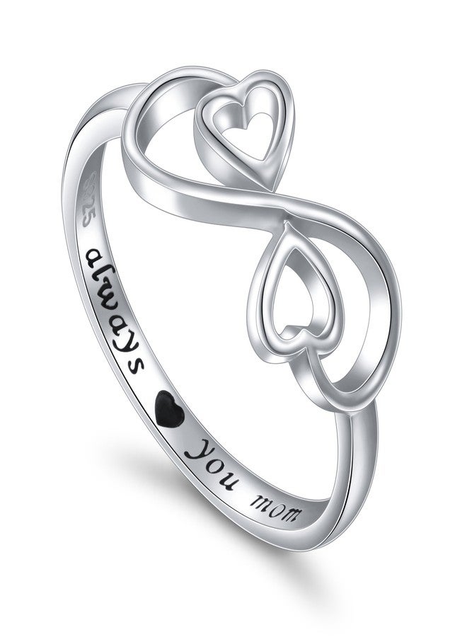 FLYOW Sterling Silver Engraved Always Love You Mom Mother Daughter Forever Ring, Gift for Mother's Day, Size 6-8 (7) - Image 1