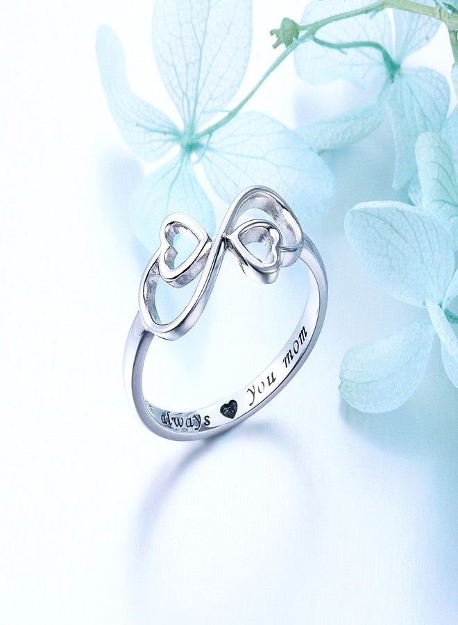 FLYOW Sterling Silver Engraved Always Love You Mom Mother Daughter Forever Ring, Gift for Mother's Day, Size 6-8 (7) - Image 3