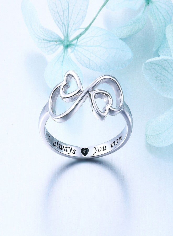 FLYOW Sterling Silver Engraved Always Love You Mom Mother Daughter Forever Ring, Gift for Mother's Day, Size 6-8 (7) - Image 4