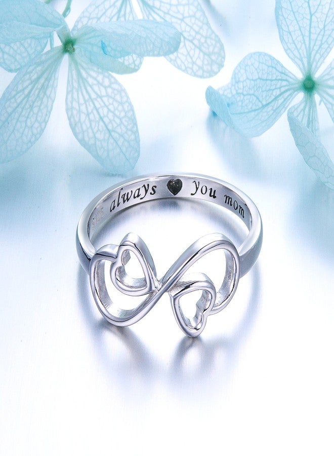 FLYOW Sterling Silver Engraved Always Love You Mom Mother Daughter Forever Ring, Gift for Mother's Day, Size 6-8 (7) - Image 5