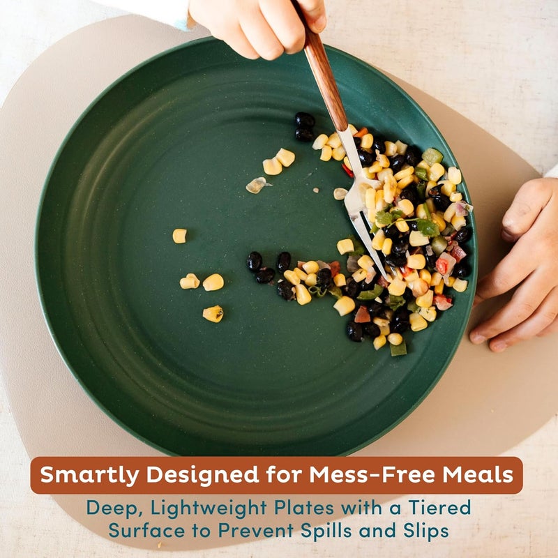 Nook Theory Reusable Wheat Straw Plates 8 Pcs  Non Toxic Kids and Toddler Plate Microwavable Dishwasher Safe and Unbreakable Dinnerware Meadow 9 - Image 4