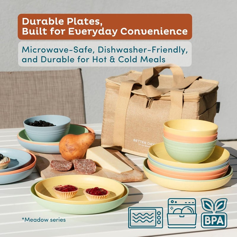 Nook Theory Reusable Wheat Straw Plates 8 Pcs  Non Toxic Kids and Toddler Plate Microwavable Dishwasher Safe and Unbreakable Dinnerware Meadow 9 - Image 3