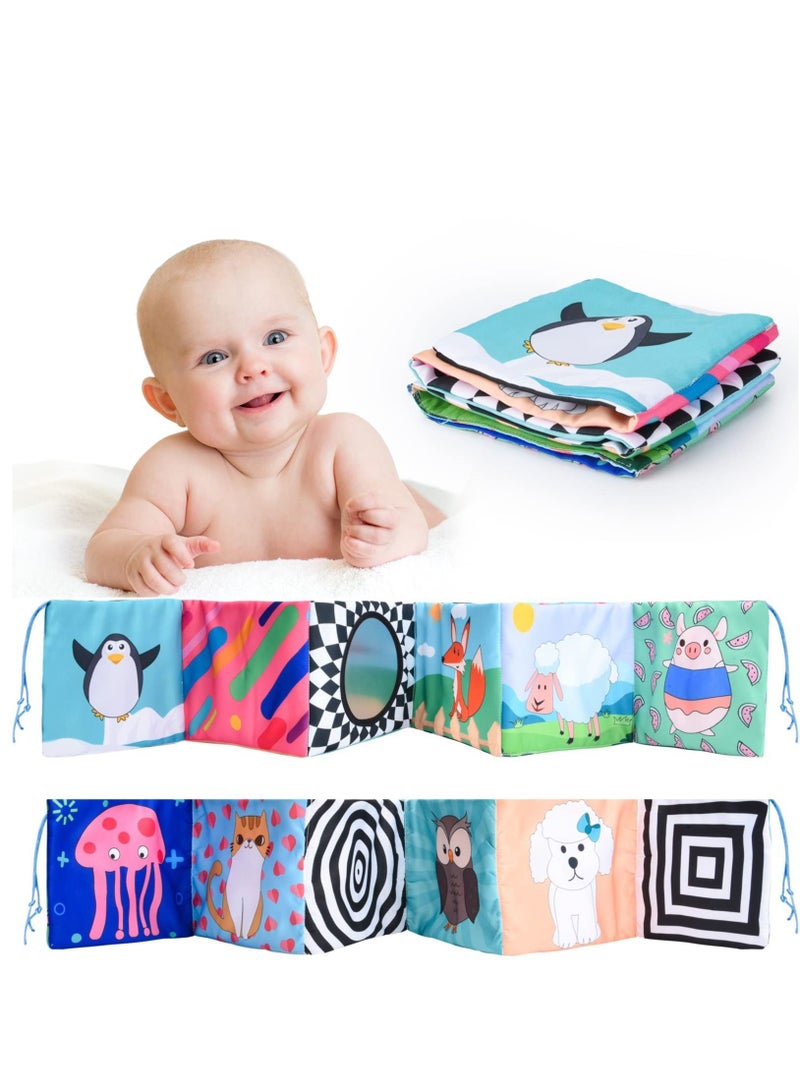 NIBEMINENT Baby Cloth Book, High Contrast Soft Folding Book Early Education Toys, Newborn Toys Montessori Sensory Stimulates Brain Development for Babies 3-12 Months - Image 1