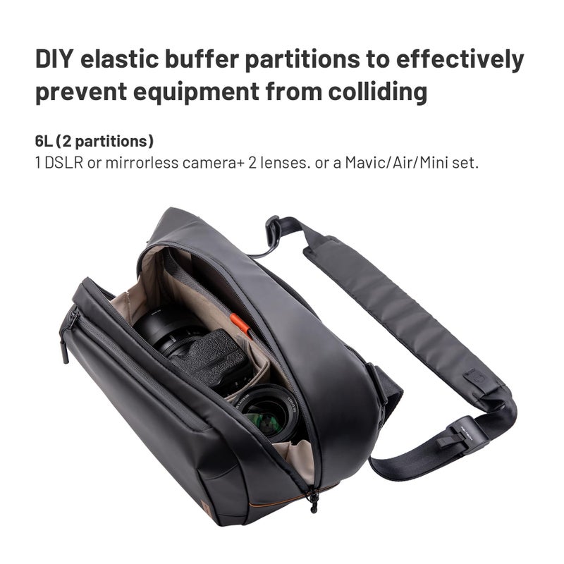 PGYTECH OneGo Solo V2 Camera Sling Bag, 6L Crossbody Camera Bag for Urban Travel Photographers, Mirrorless Camera Bag for Sony/Canon/Nikon/DJI Mavic/Air/Mini/Tripod/Laptop, Black - Image 3