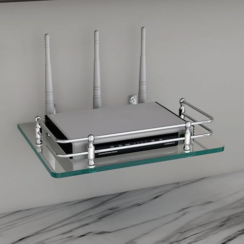 FORTUNE Multipurpose Glass Shelf/Router Shelf/Set Top Box Stand/Setup Box Shelf with Wall Brackets for Home Decor (10 X 8 inch) (Transparent) - Image 1