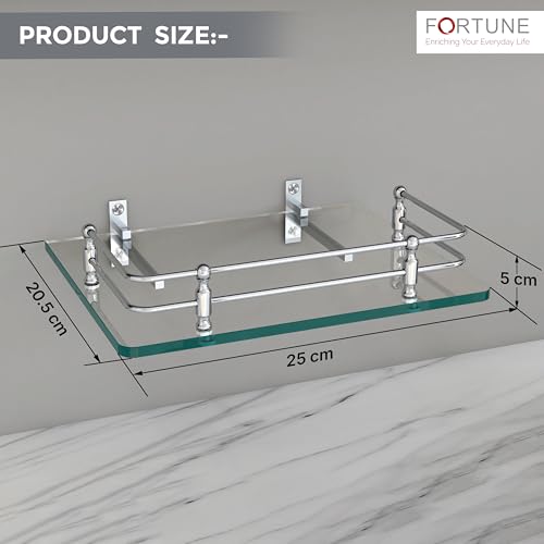 FORTUNE Multipurpose Glass Shelf/Router Shelf/Set Top Box Stand/Setup Box Shelf with Wall Brackets for Home Decor (10 X 8 inch) (Transparent) - Image 2