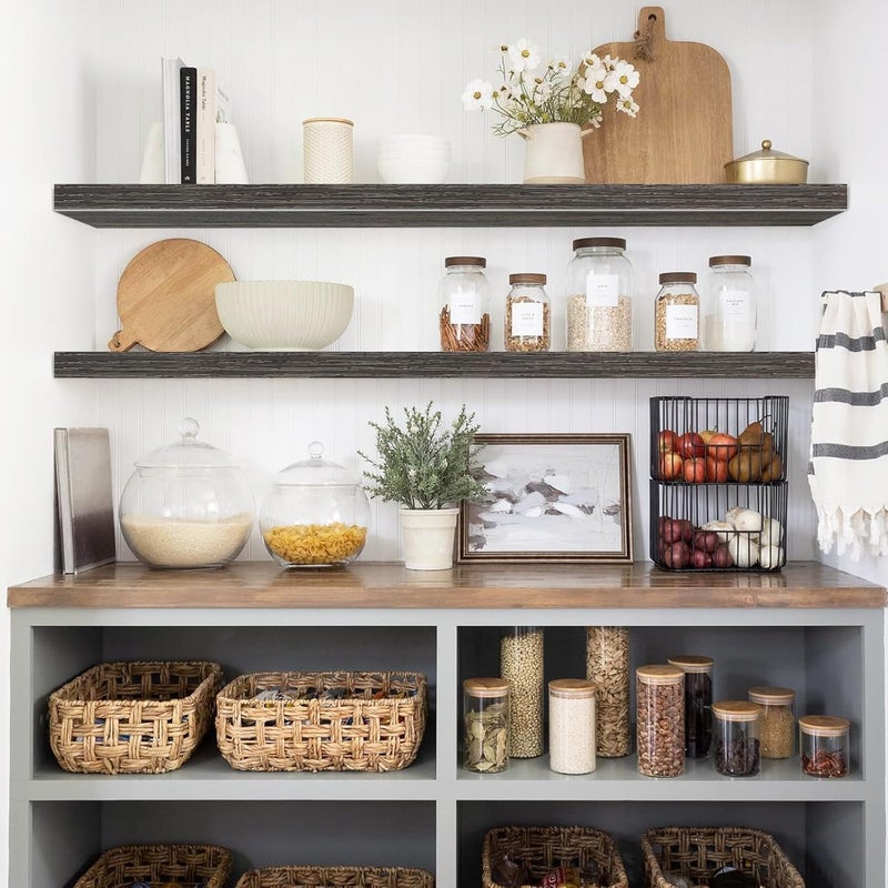 QEEIG Bathroom Shelves 48 inches Long Wall Shelf Large Extra Long 48 x 9 inch Set of 2, Grey (008-120GY) - Image 2