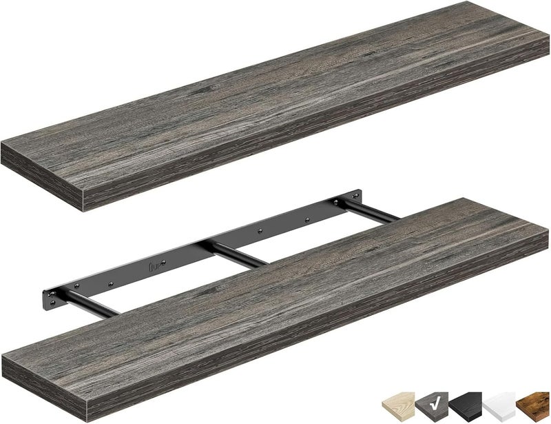 QEEIG Bathroom Shelves 48 inches Long Wall Shelf Large Extra Long 48 x 9 inch Set of 2, Grey (008-120GY) - Image 1