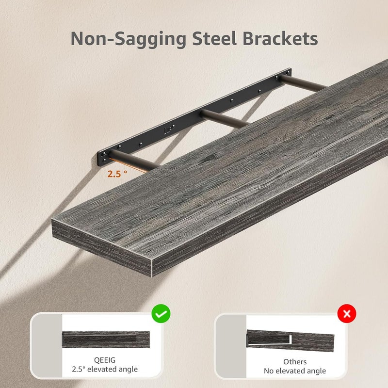 QEEIG Bathroom Shelves 48 inches Long Wall Shelf Large Extra Long 48 x 9 inch Set of 2, Grey (008-120GY) - Image 4