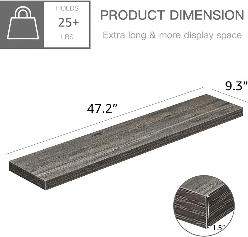 QEEIG Bathroom Shelves 48 inches Long Wall Shelf Large Extra Long 48 x 9 inch Set of 2, Grey (008-120GY) - Image 3