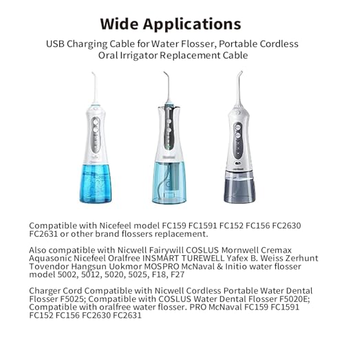 Tonton Replacement Water Flosser Portable Cordless Oral Irrigator USB Charging Cable Charger for Nicwell, Fairywill, Aquasonic, Nicefeel, Oralfree, MOSPRO, Cremax, Tovendor, Hangsun, Insmart, Zerhunt Black - Image 4