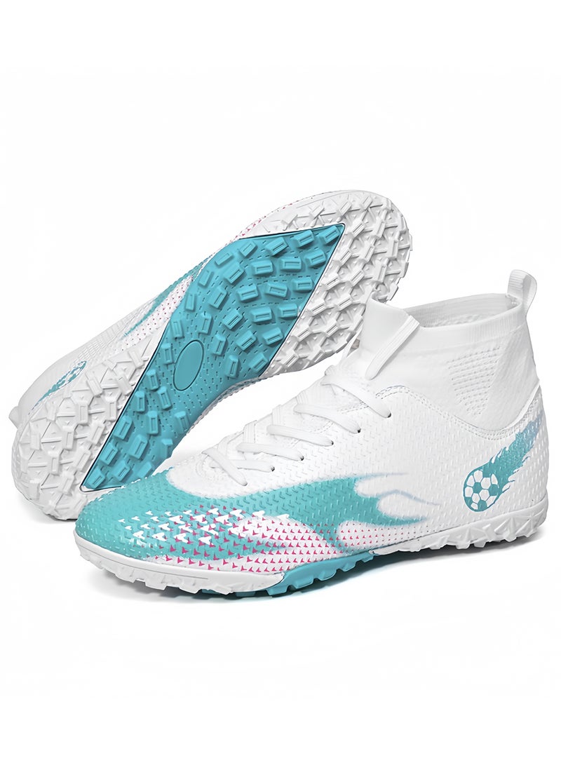 SKT Shiketro Men's and Women's High-Top Soccer Shoes with Short, Non-Slip Spikes for Outdoor Grass Competition Training - Image 1