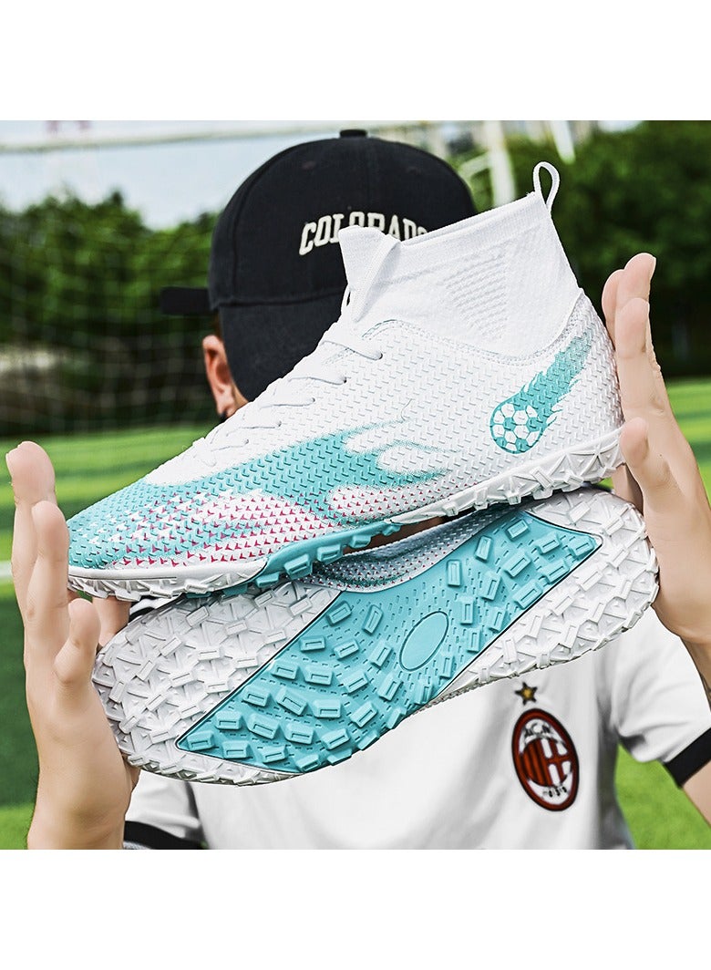 SKT Shiketro Men's and Women's High-Top Soccer Shoes with Short, Non-Slip Spikes for Outdoor Grass Competition Training - Image 2