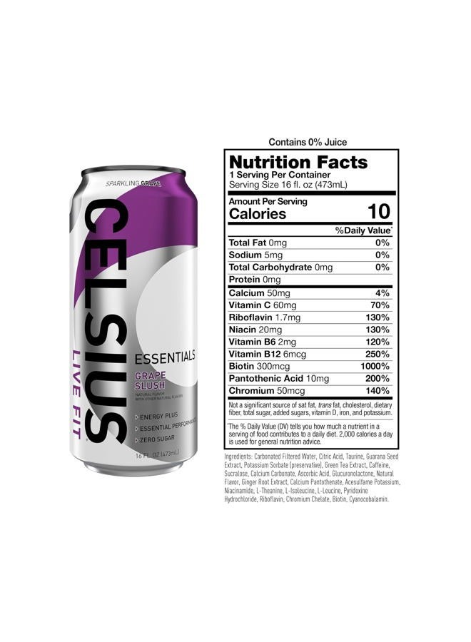 CELSIUS مشروب الطاقة الفوار من ESSENTIALS™ بنكهة العنب، خالي من السكر، 16 أونصة سائلة (عبوة من 12) - Image 3