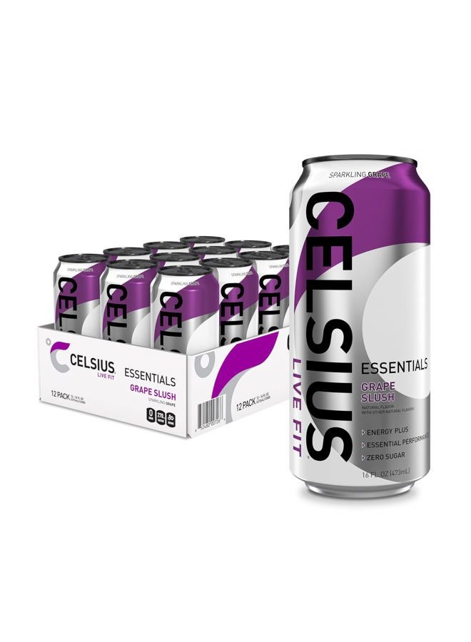 CELSIUS مشروب الطاقة الفوار من ESSENTIALS™ بنكهة العنب، خالي من السكر، 16 أونصة سائلة (عبوة من 12) - Image 1