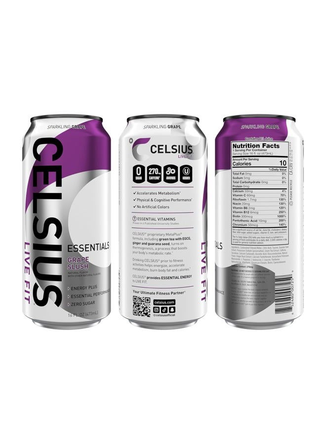 CELSIUS مشروب الطاقة الفوار من ESSENTIALS™ بنكهة العنب، خالي من السكر، 16 أونصة سائلة (عبوة من 12) - Image 2