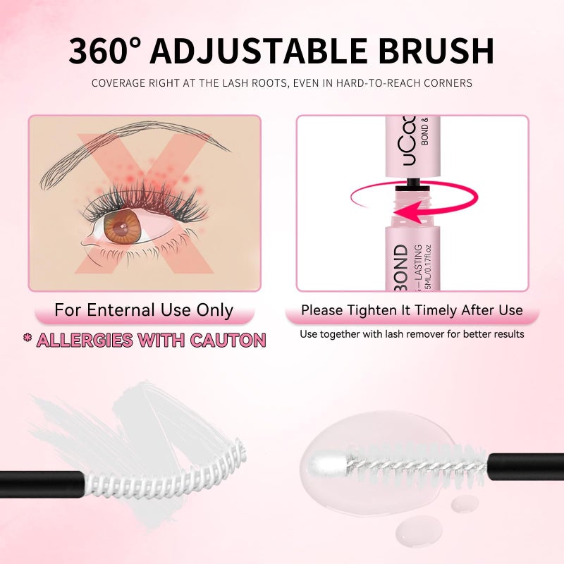 uCoolMe Lash Bond and Seal Waterproof for Lash Clusters 144Hours New Upgrade Leak-Proof Cap Upgraded Airtight Pipe Material Non-Irritating Lash Glue for DIY at Home(White,10ML) - Image 5