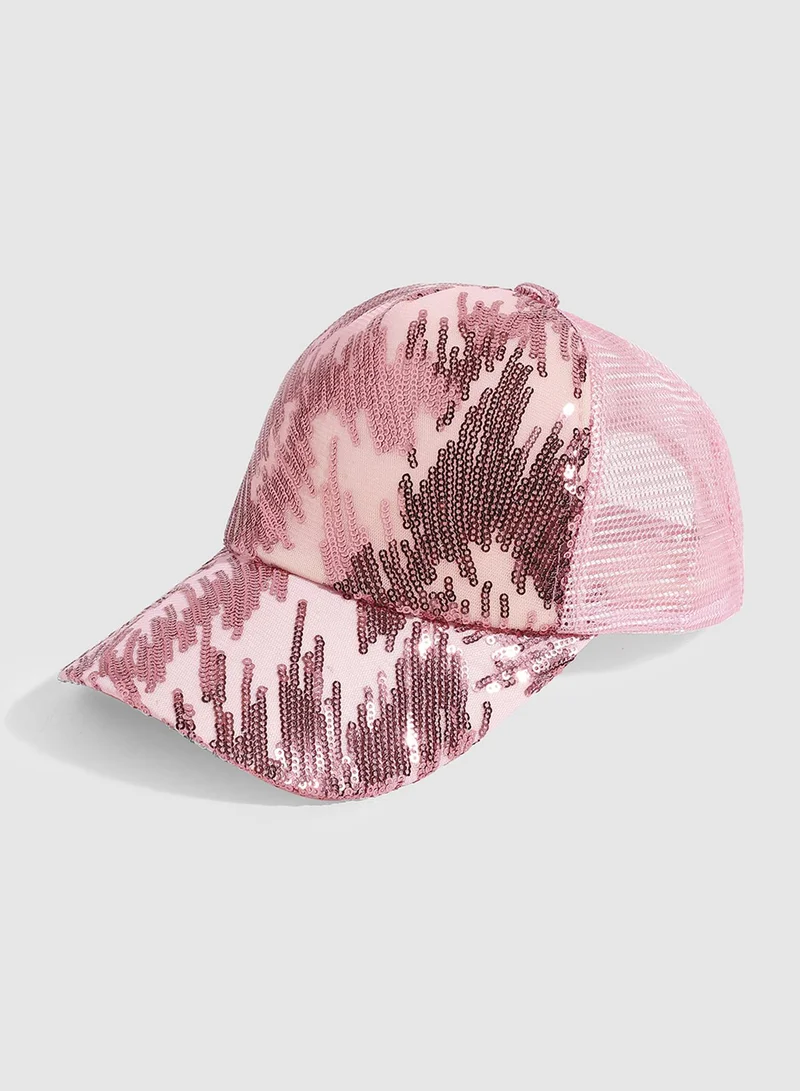 Haute Sauce Abstract Sequin Baseball Cap - Baby Pink