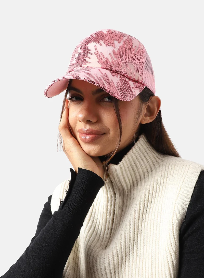Haute Sauce Abstract Sequin Baseball Cap - Baby Pink