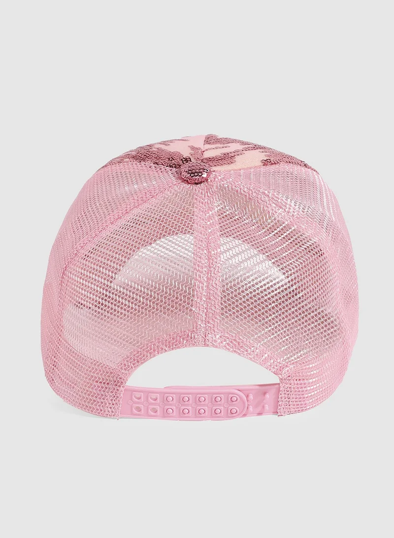 Haute Sauce Abstract Sequin Baseball Cap - Baby Pink