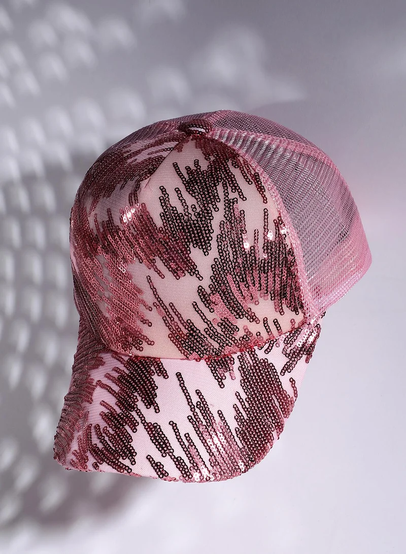 Haute Sauce Abstract Sequin Baseball Cap - Baby Pink