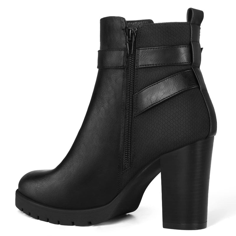 mysoft Women's Ankle Boots Chunky Stacked Heel Zipper Booties - Available in Wide Sizes - Image 4