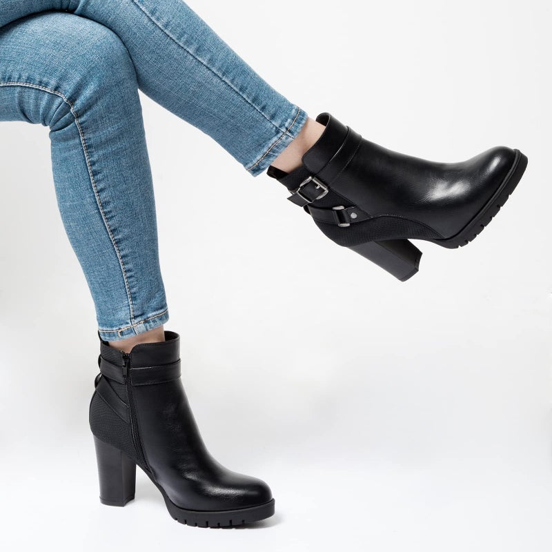 mysoft Women's Ankle Boots Chunky Stacked Heel Zipper Booties - Available in Wide Sizes - Image 2